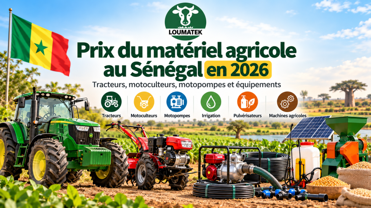Prix du matériel agricole au Sénégal en 2026 : tracteurs, motoculteurs, motopompes et équipements.